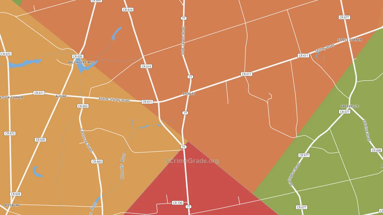 Shirley, NJ Map of Burglary Rates