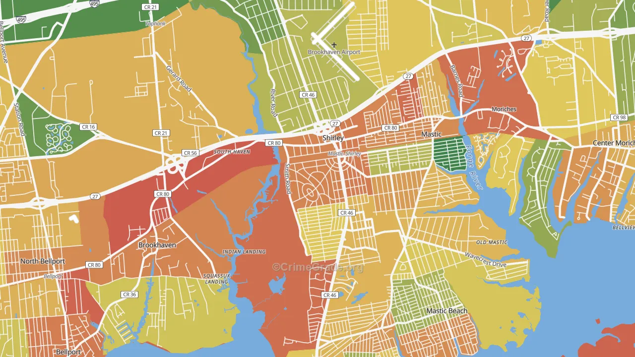 Shirley, NY Map of Burglary Rates