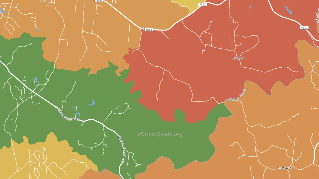 Shirley, TN Map of Burglary Rates