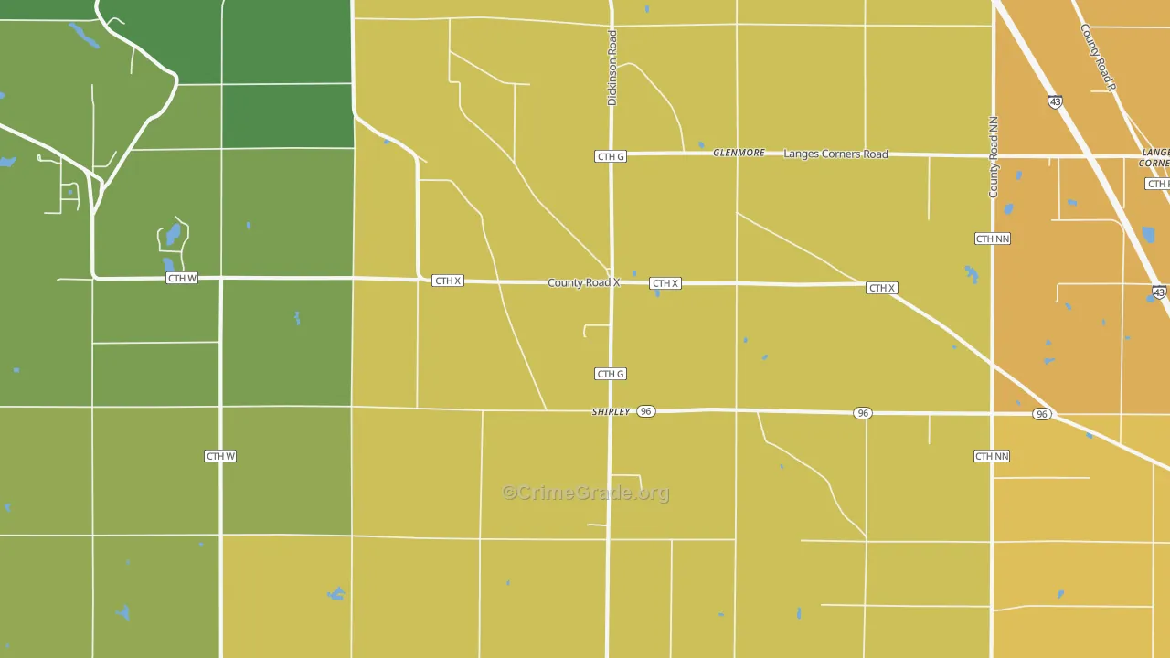 Shirley, WI Map of Burglary Rates