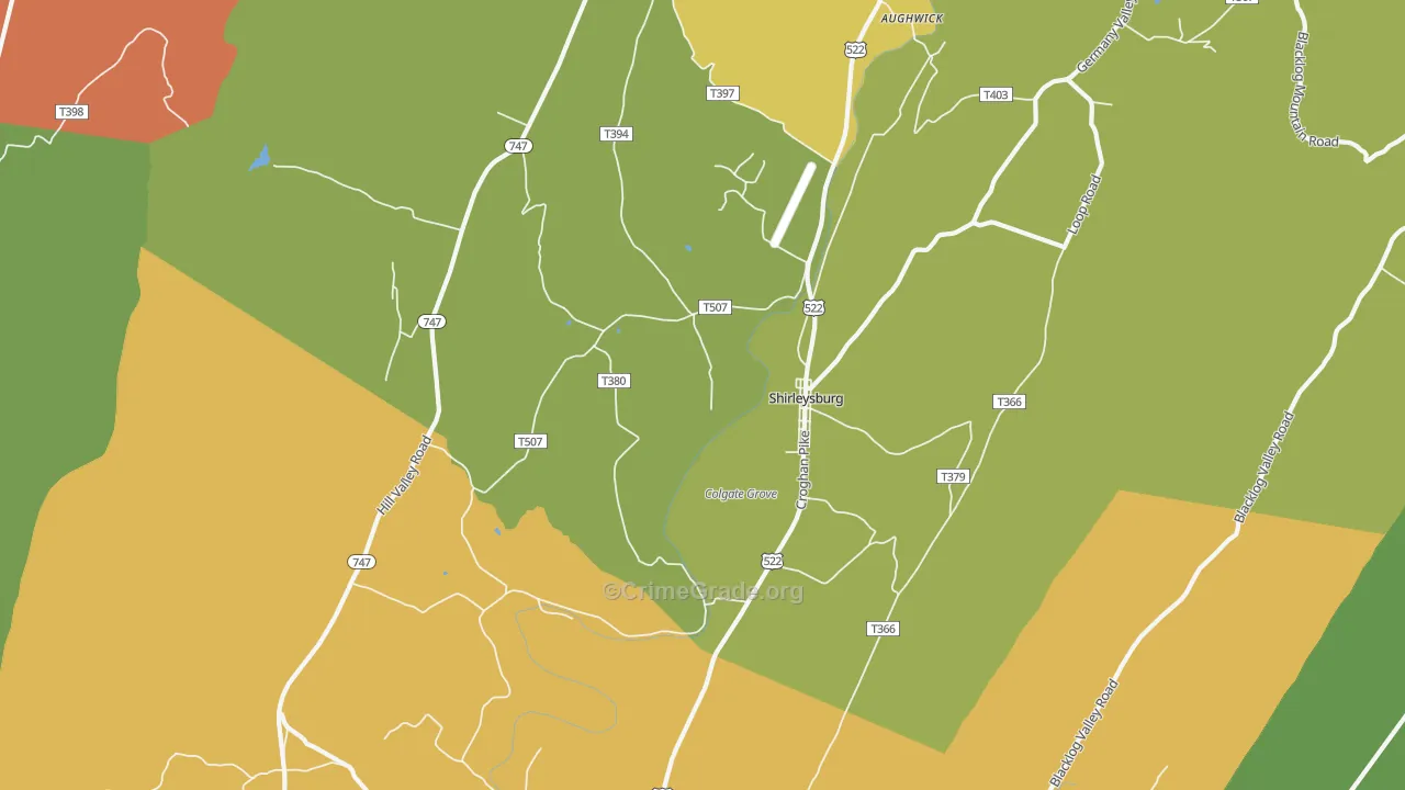 Shirleysburg, PA Map of Burglary Rates