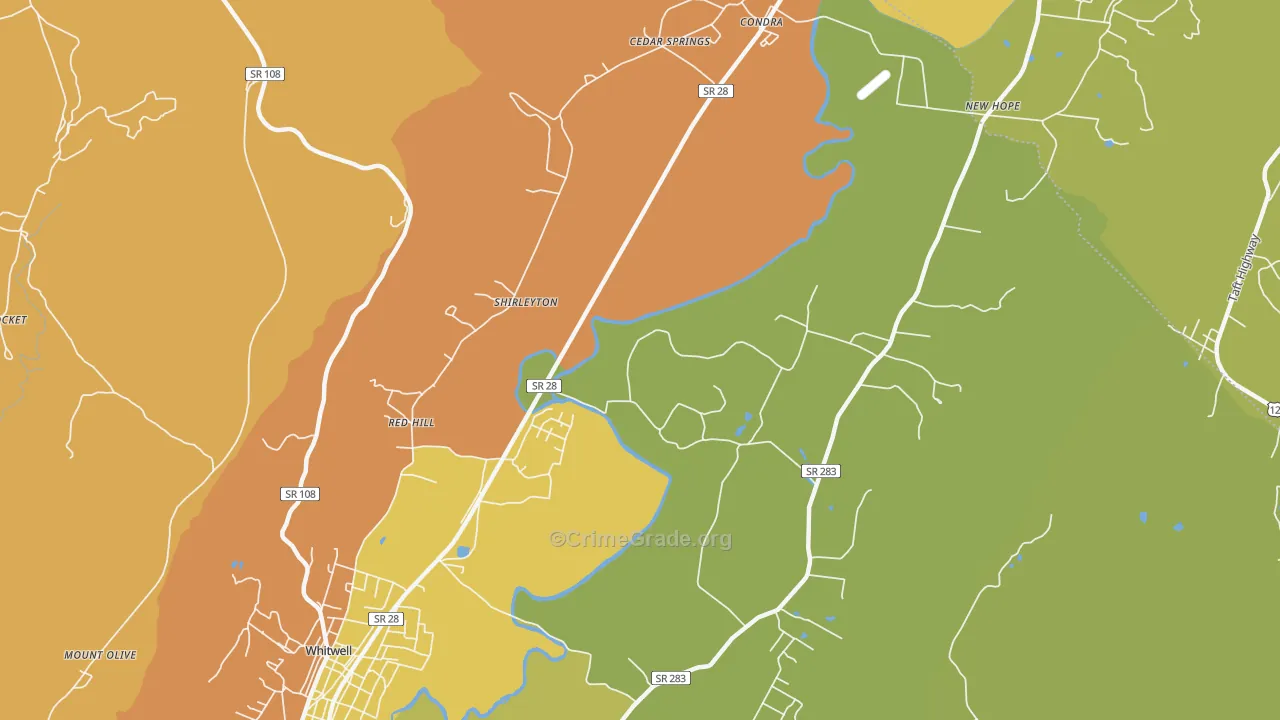 Shirleyton, TN Map of Burglary Rates