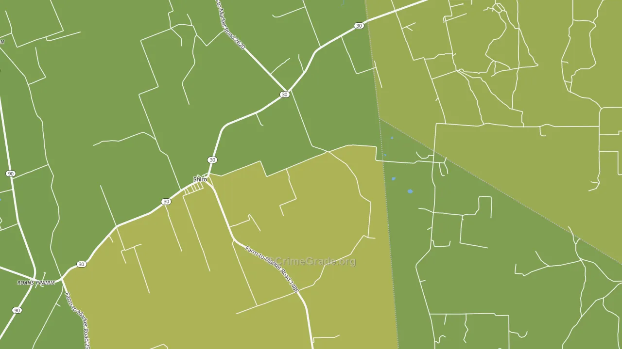 Shiro, TX Map of Burglary Rates