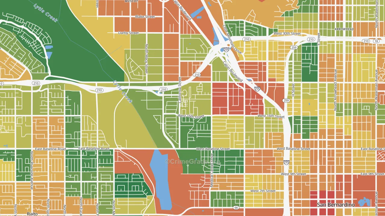 Shirrells, San Bernardino, CA Map of Burglary Rates