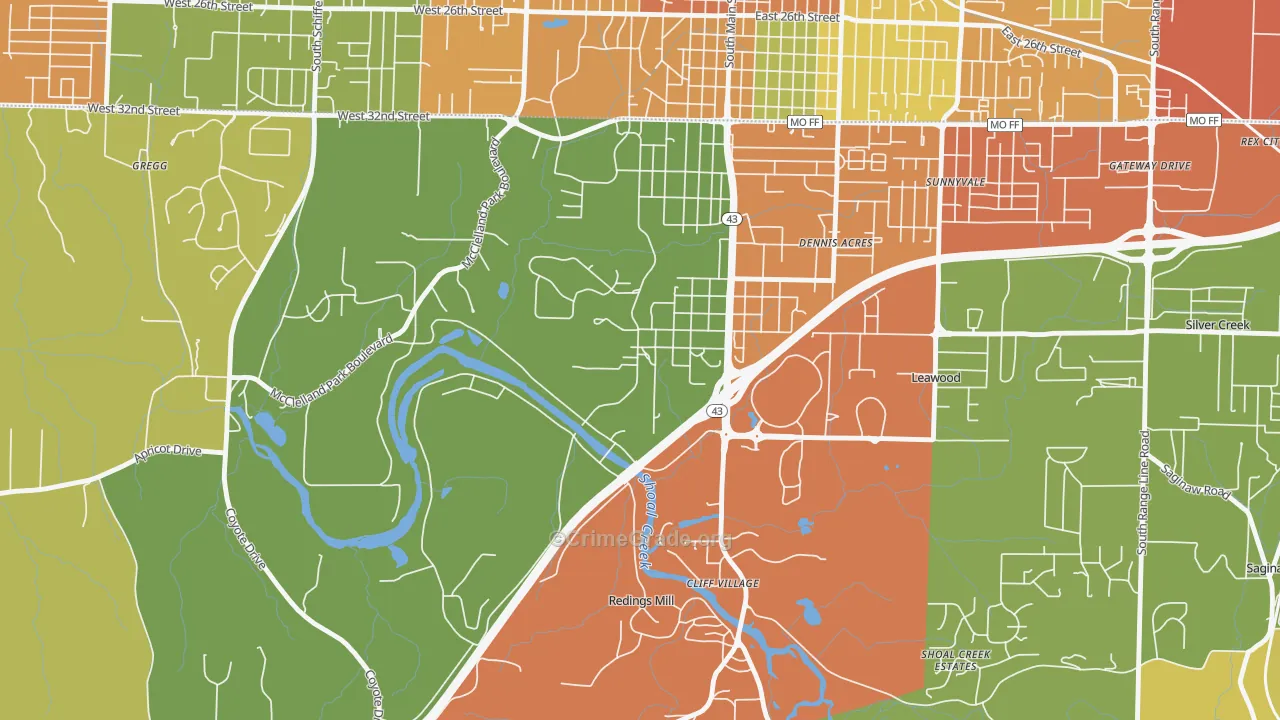 Shoal Creek Drive, MO Map of Burglary Rates
