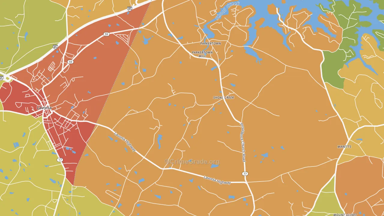 Shoal Creek, GA Map of Burglary Rates