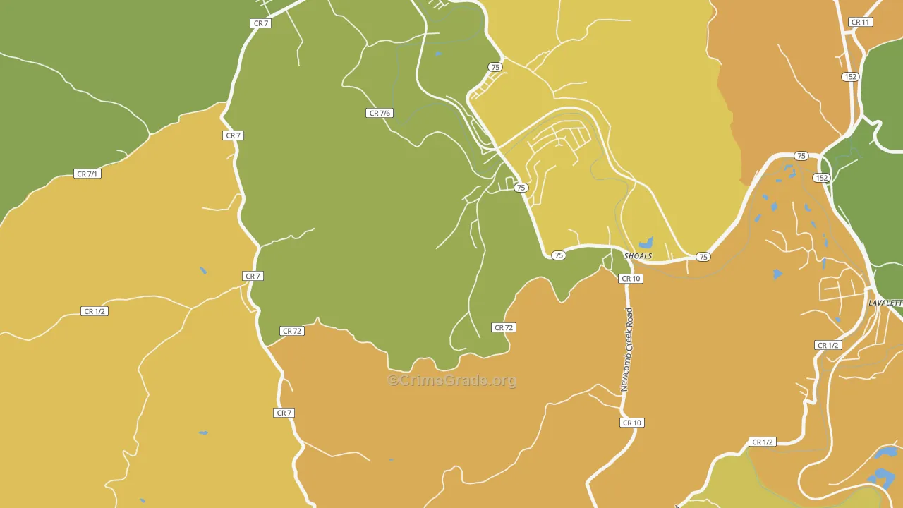 Shoals, WV Map of Burglary Rates