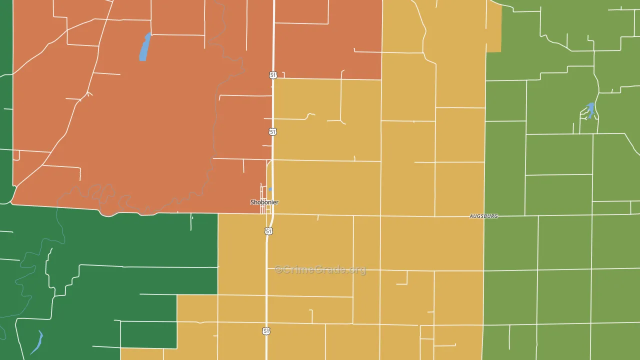 Shobonier, IL Map of Burglary Rates