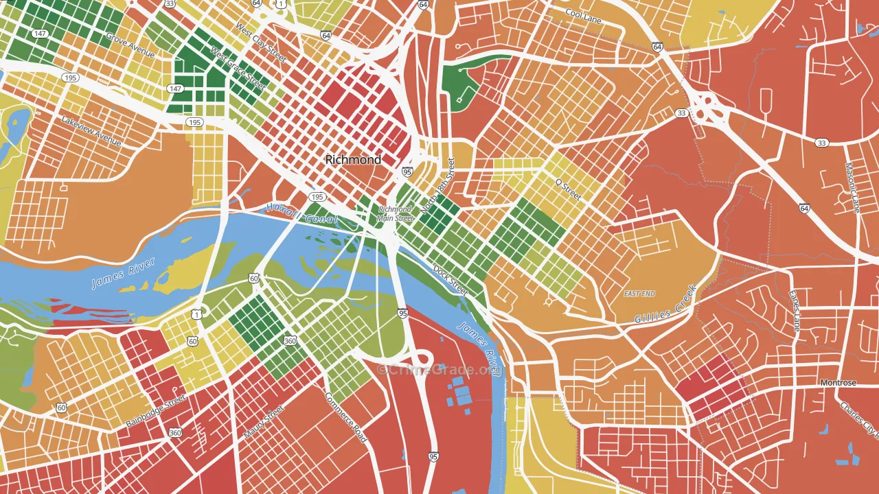 Shockoe Bottom, Richmond, VA Map of Burglary Rates