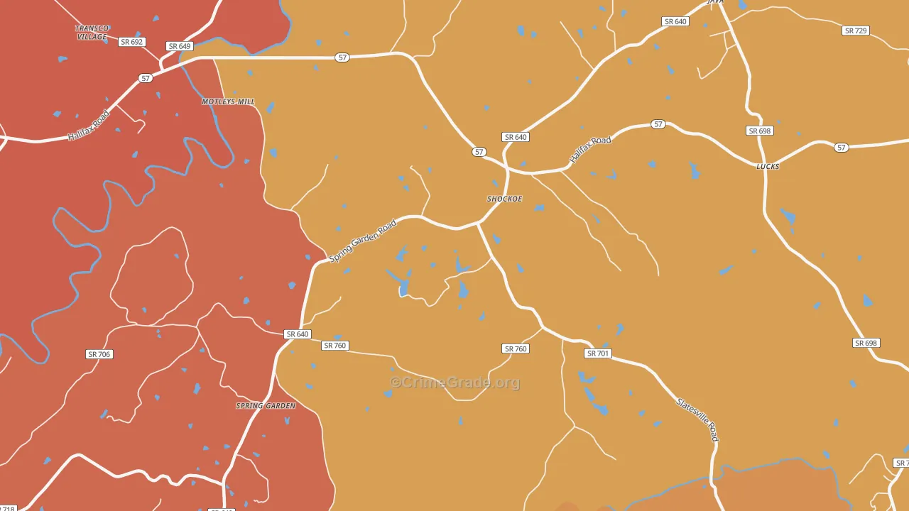 Shockoe, VA Map of Burglary Rates
