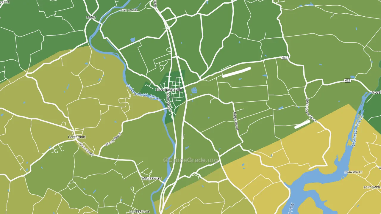 Shoemakersville, PA Map of Burglary Rates