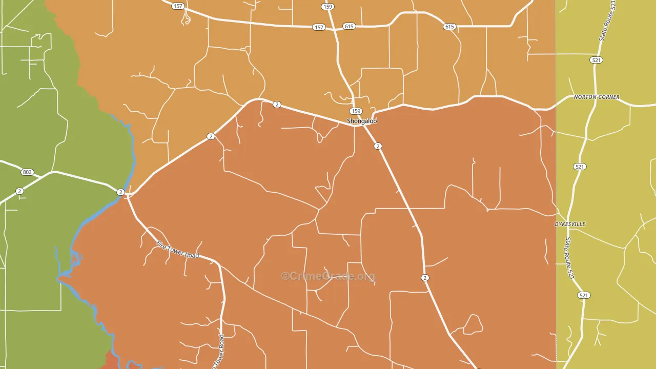Shongaloo, LA Map of Burglary Rates
