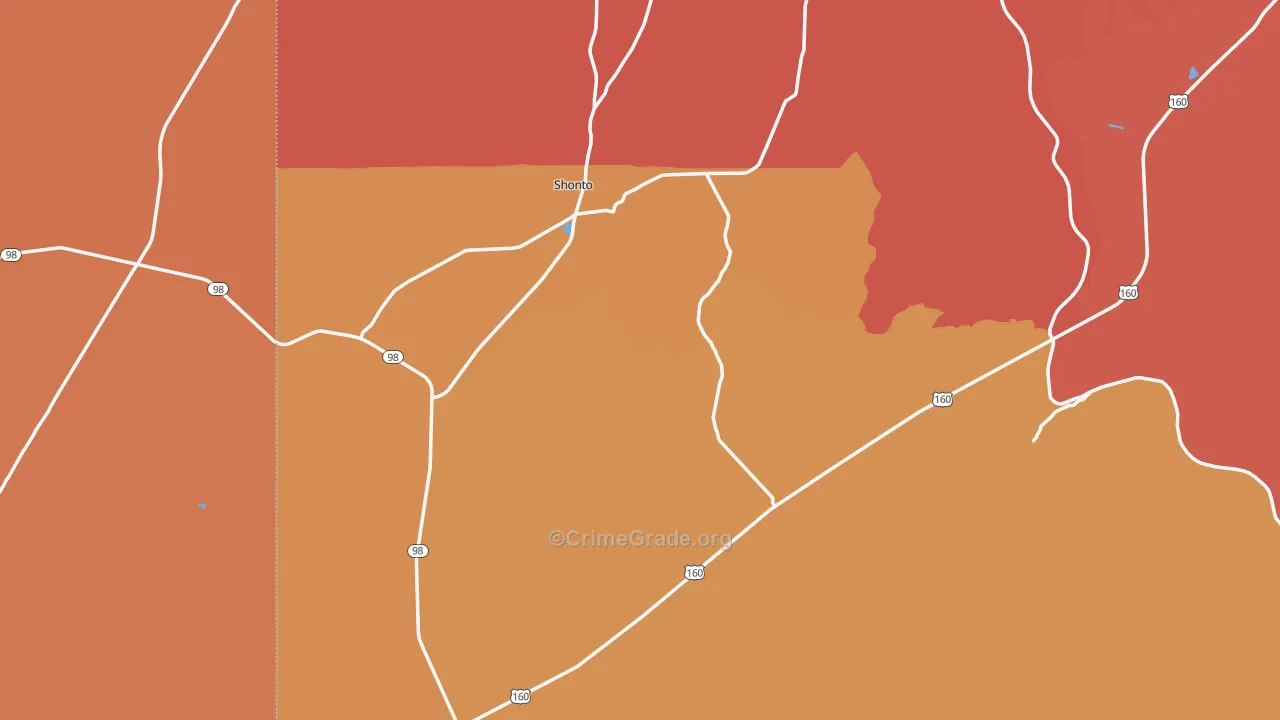 Shonto, AZ Map of Burglary Rates
