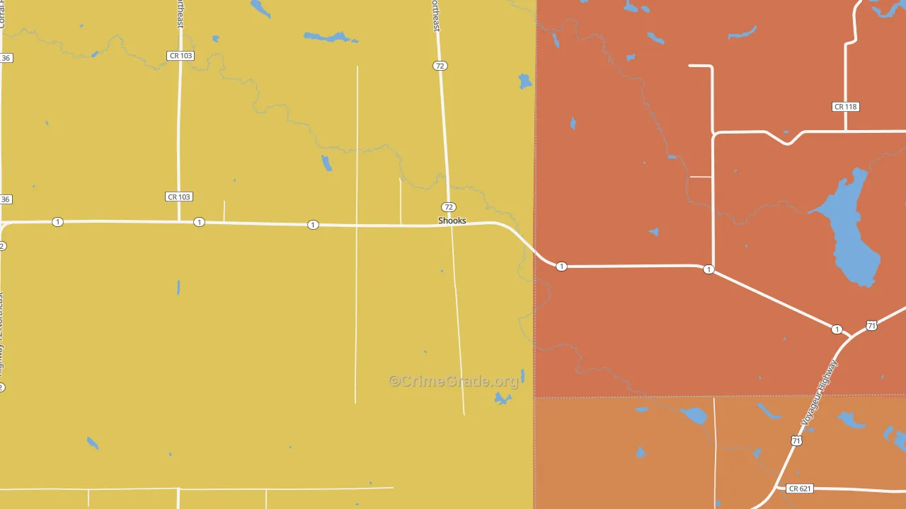 Shooks, MN Map of Burglary Rates