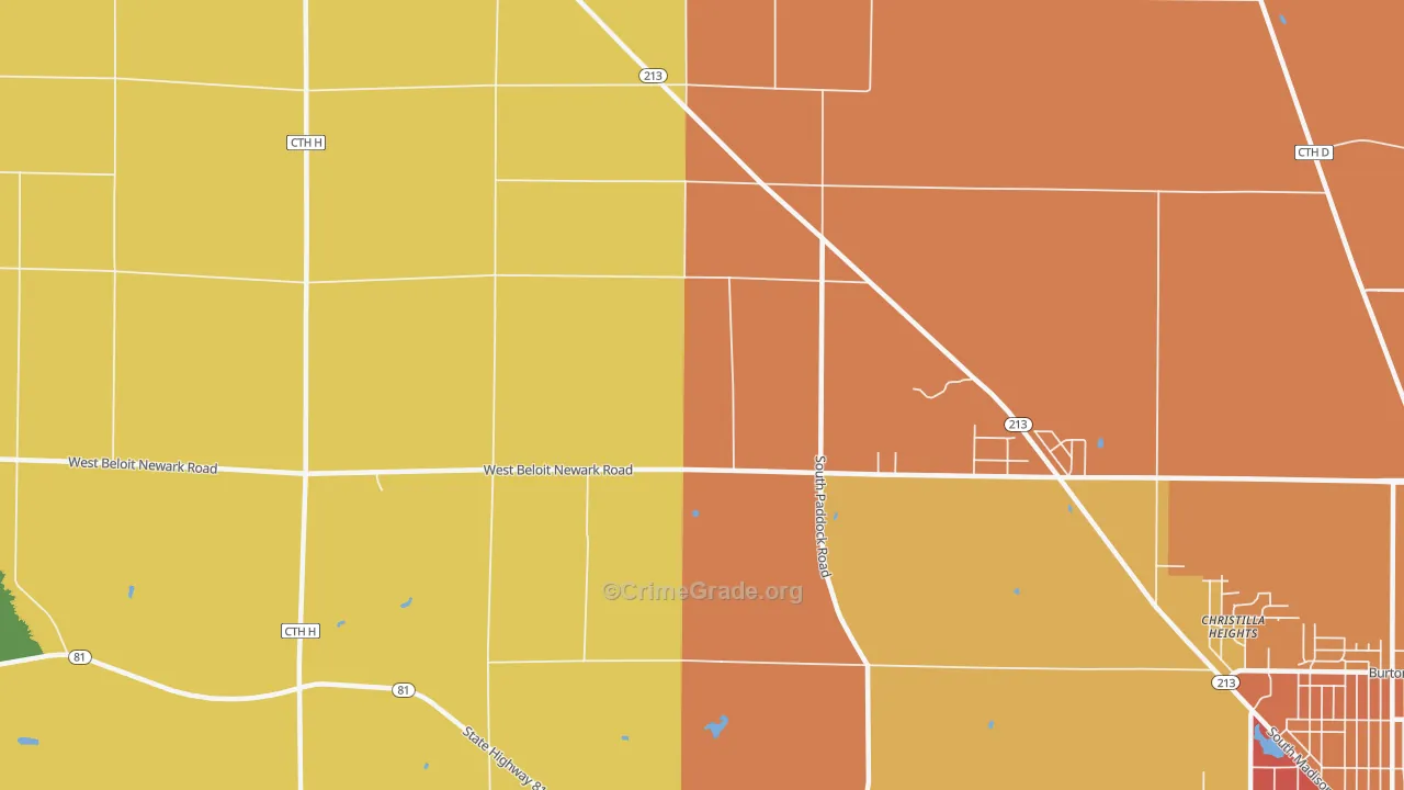 Shopiere, WI Map of Burglary Rates