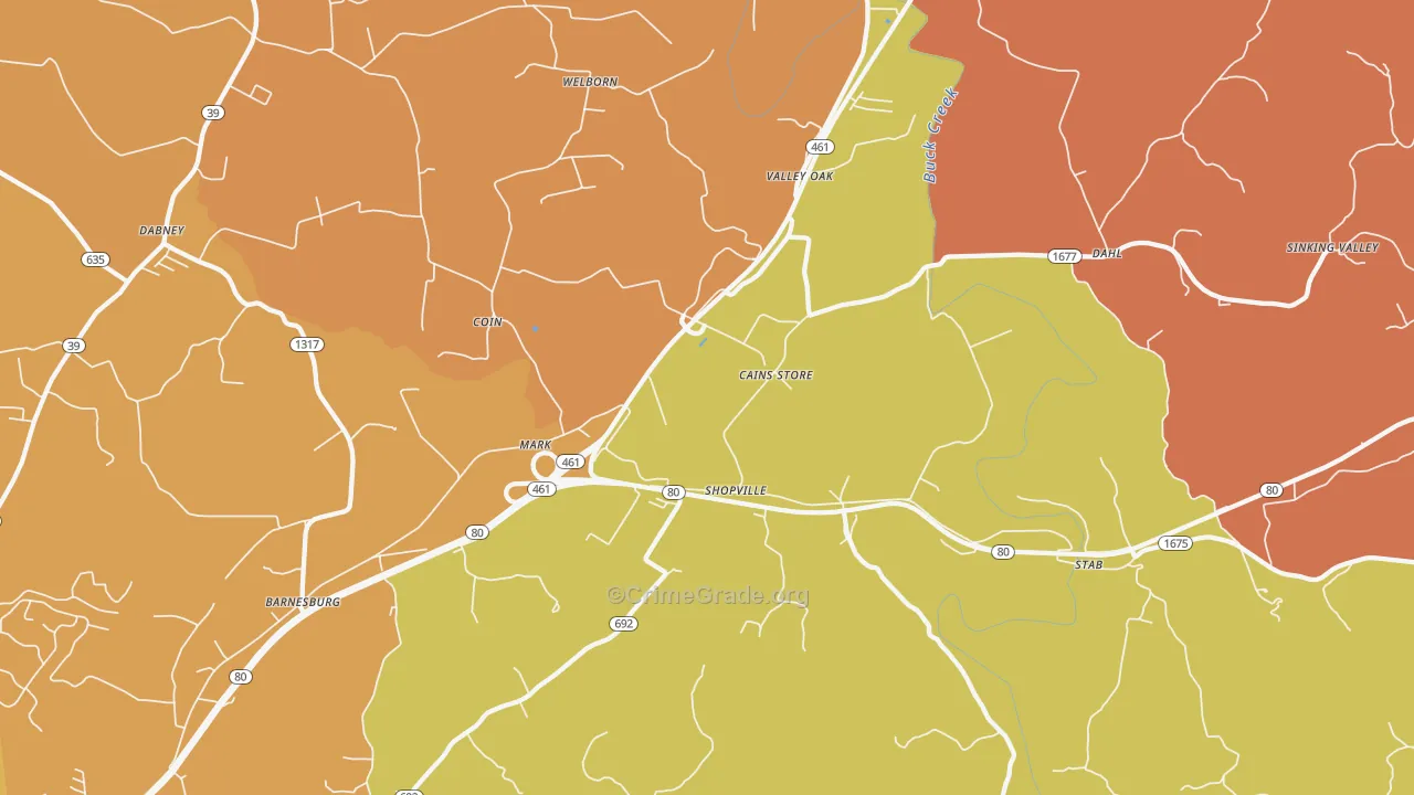 Shopville, KY Map of Burglary Rates