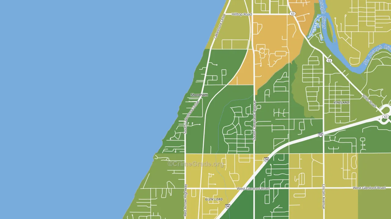 Shoreham, MI Map of Burglary Rates