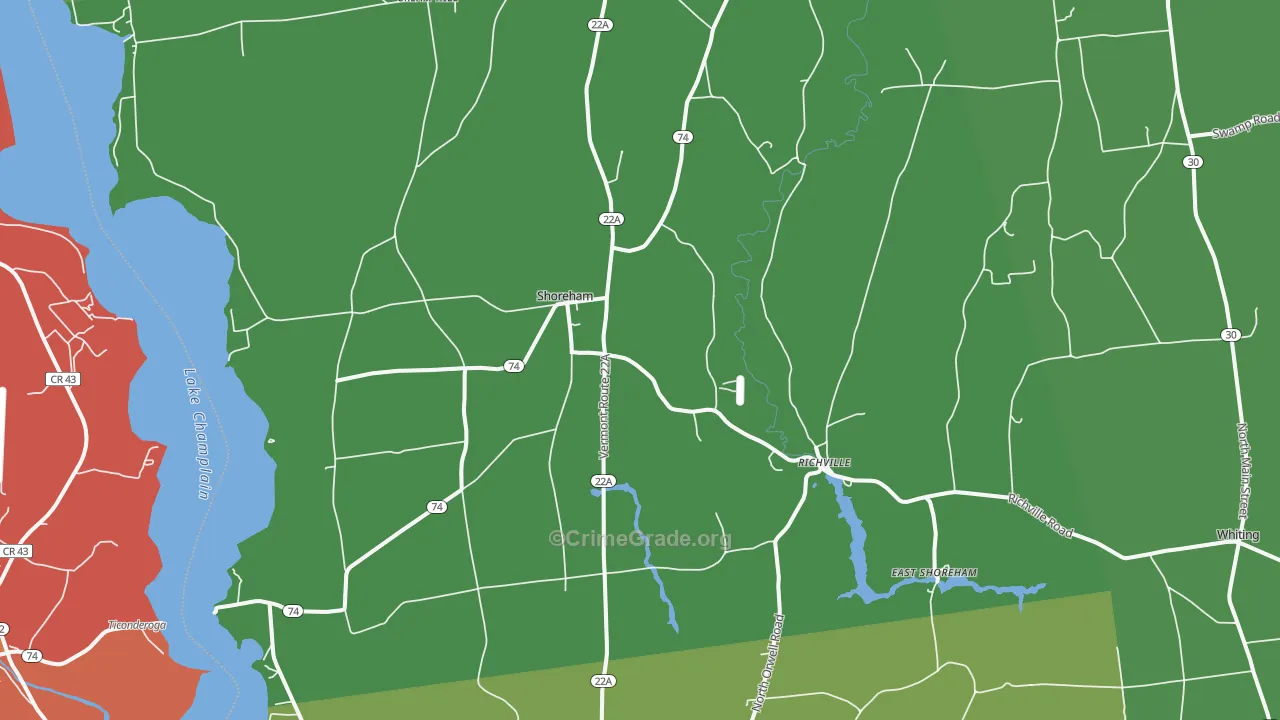 Shoreham, VT Map of Burglary Rates