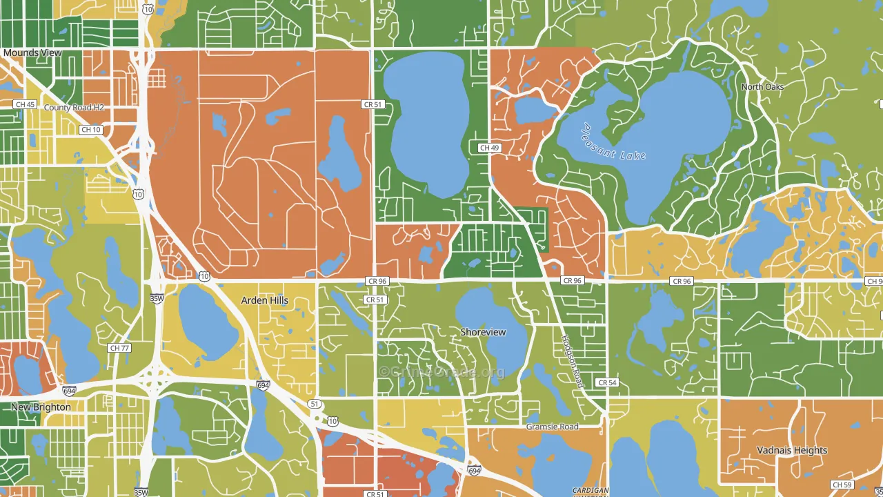 Shoreview, MN Map of Burglary Rates