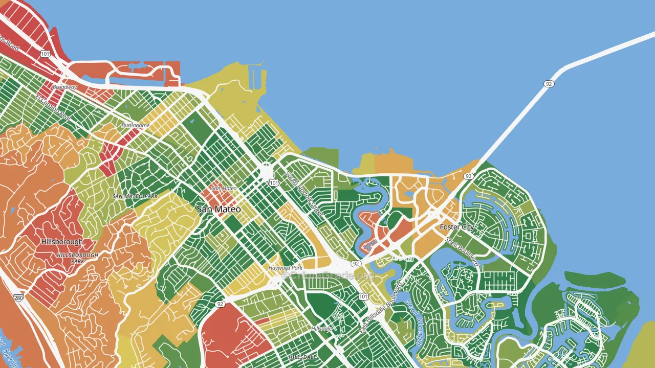 Shoreview, San Mateo, CA Map of Burglary Rates