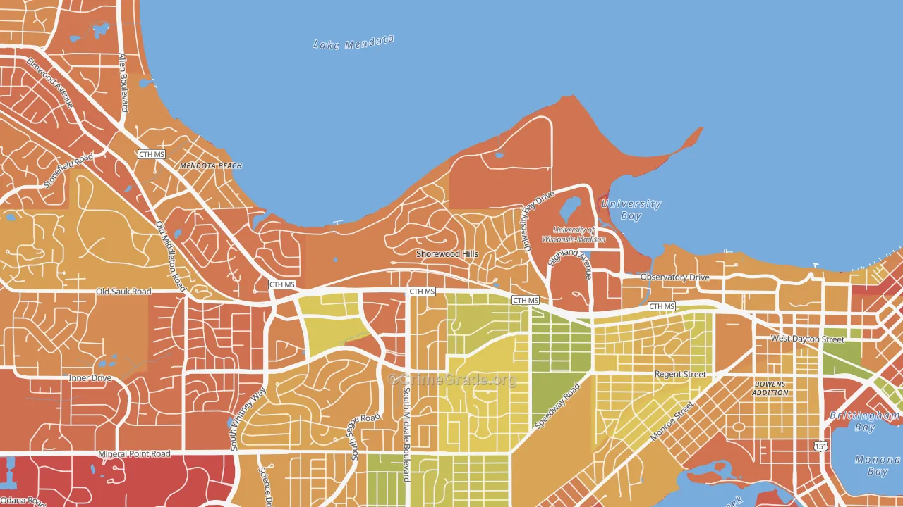 Shorewood Hills, WI Map of Burglary Rates