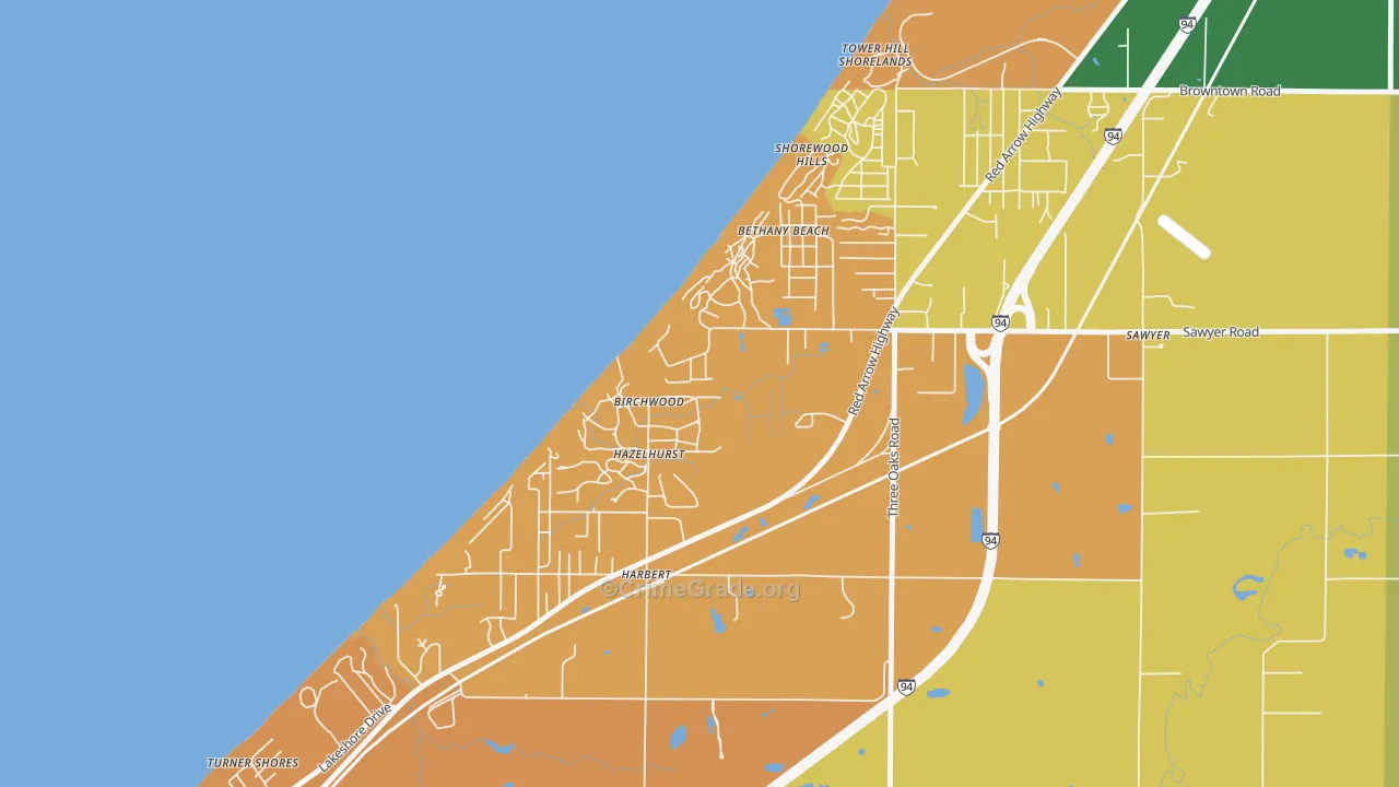 Shorewood-Tower Hills-Harbert, MI Map of Burglary Rates