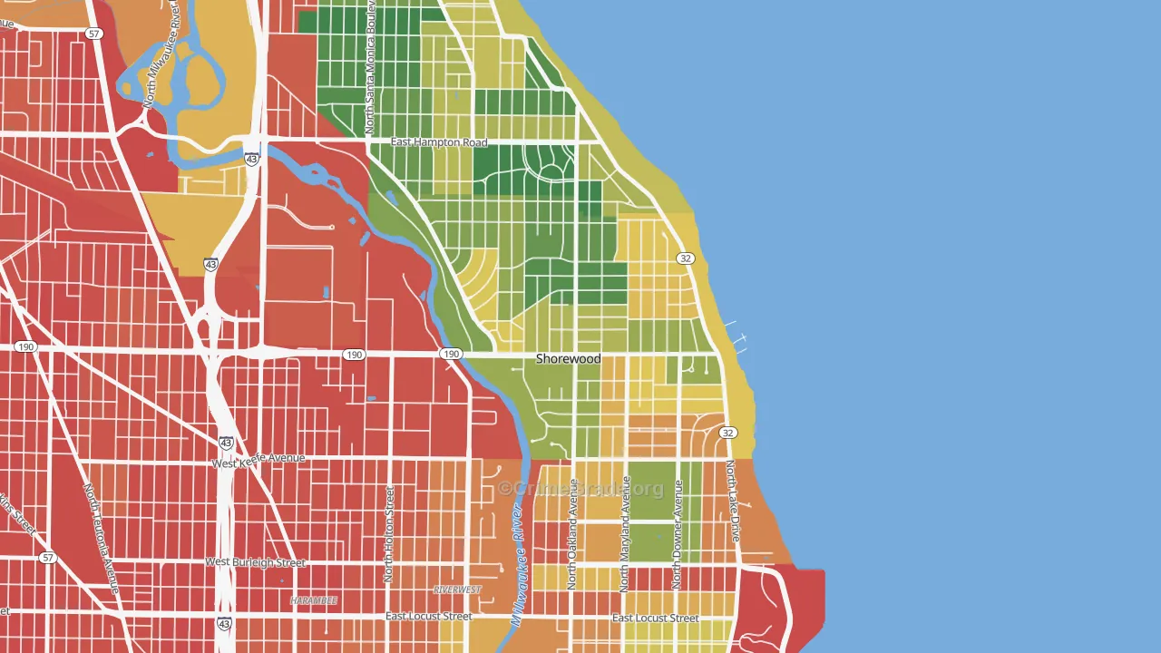 Shorewood, WI Map of Burglary Rates