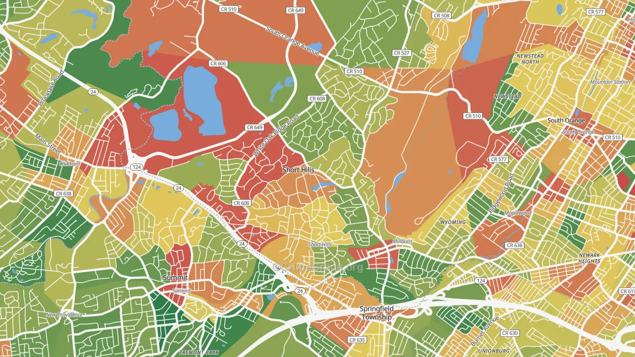 Short Hills, NJ Map of Burglary Rates