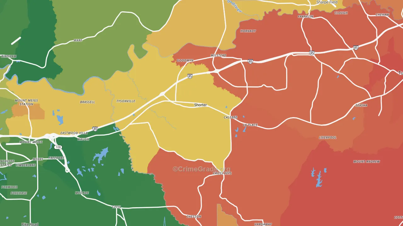 Shorter, AL Map of Burglary Rates