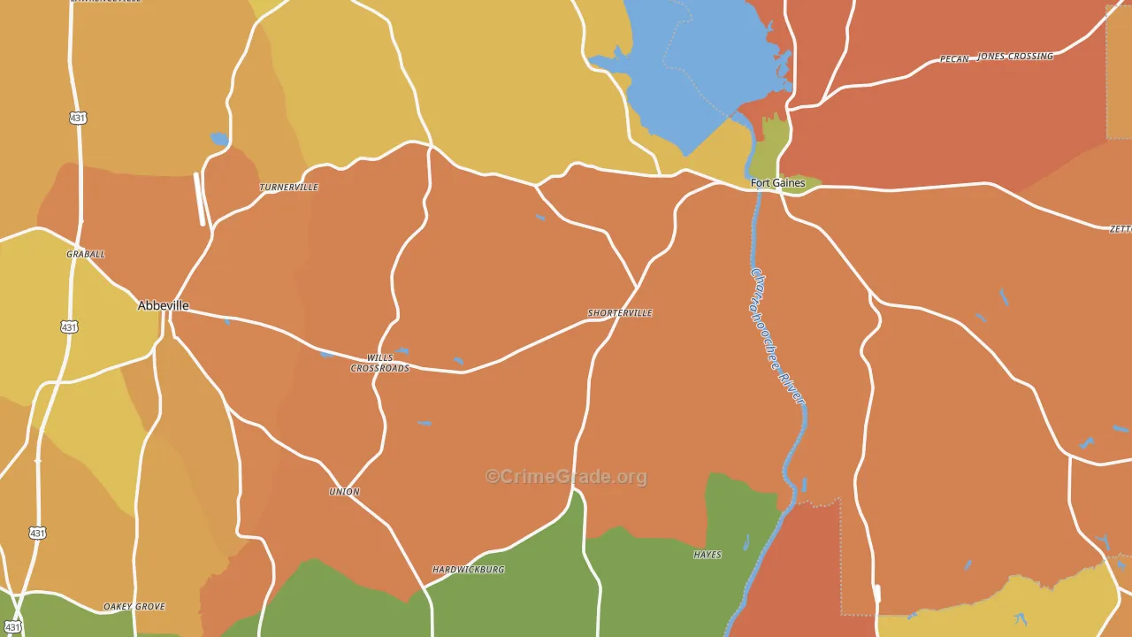 Shorterville, AL Map of Burglary Rates