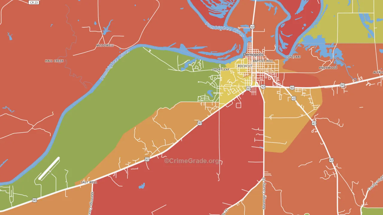 Shortleaf, AL Map of Burglary Rates
