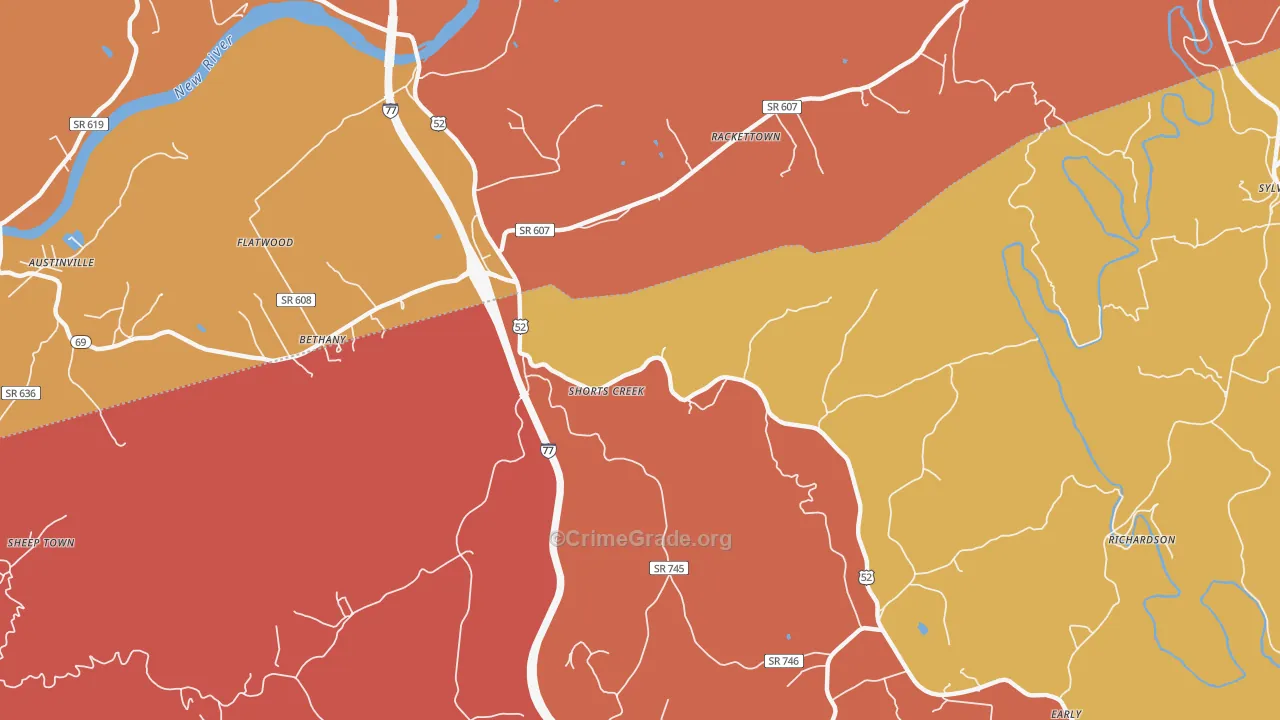 Shorts Creek, VA Map of Burglary Rates