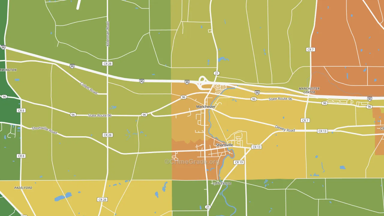 Shortsville, NY Map of Burglary Rates