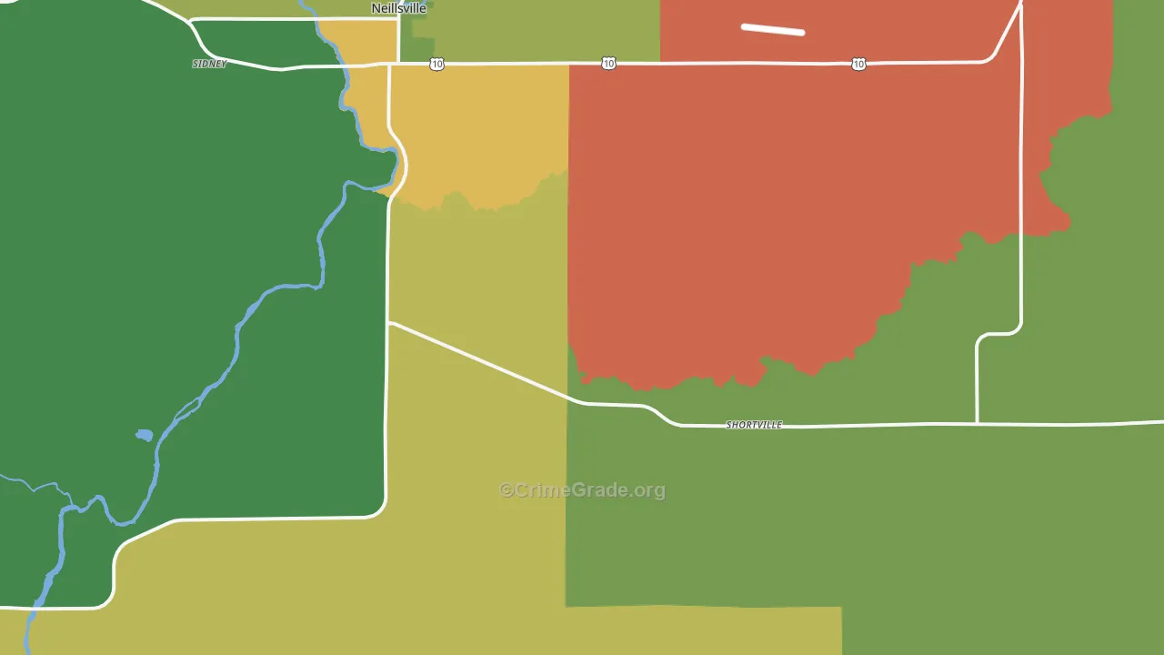 Shortville, WI Map of Burglary Rates