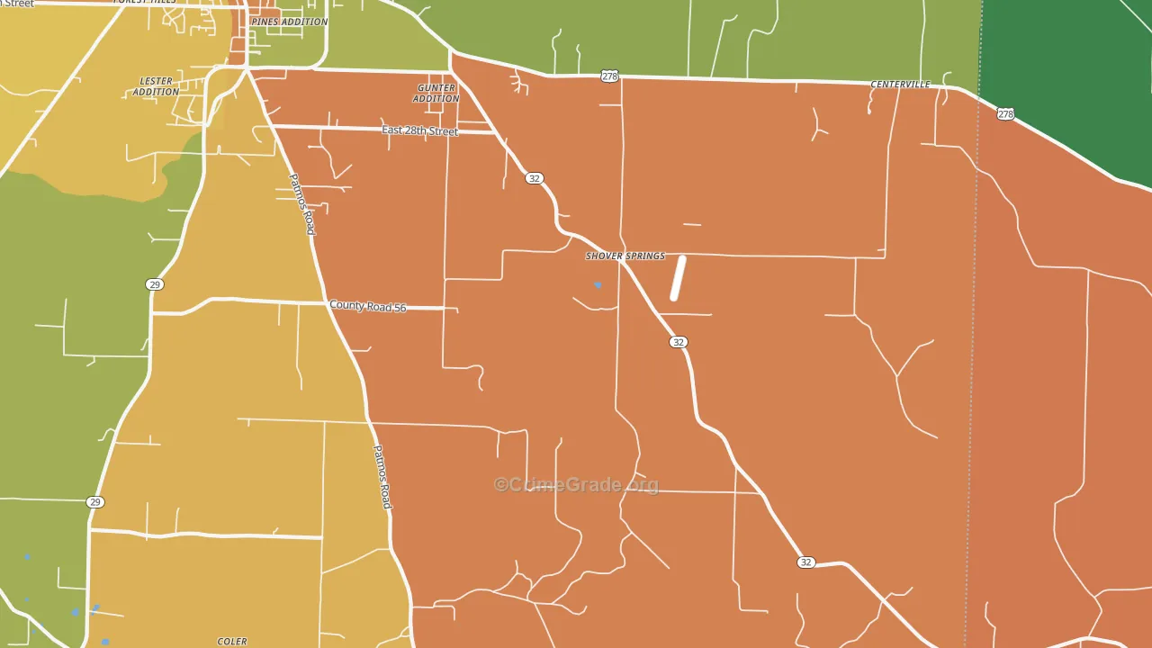 Shover Springs, AR Map of Burglary Rates