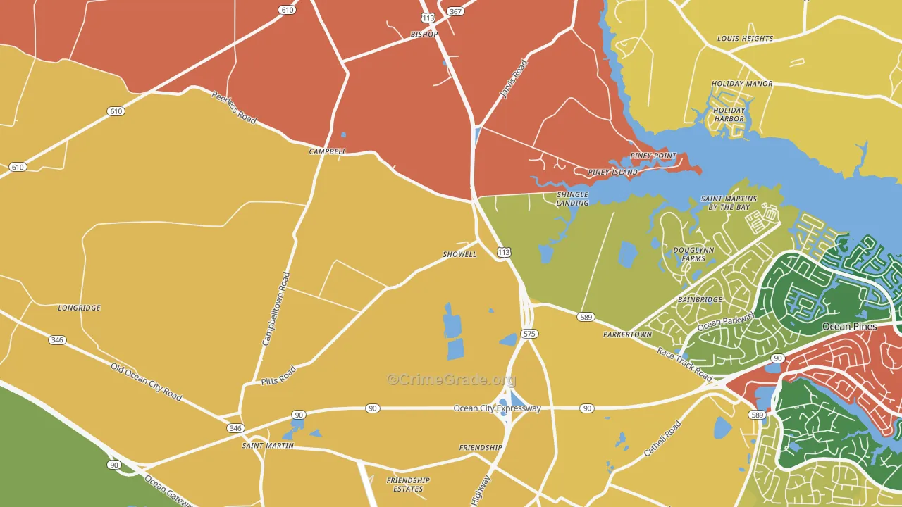 Showell, MD Map of Burglary Rates