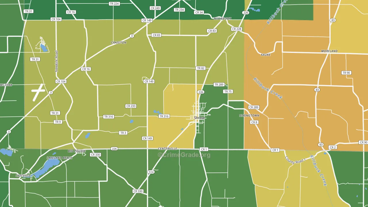 Shreve, OH Map of Burglary Rates