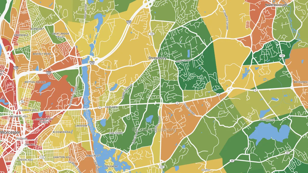 Shrewsbury, MA Map of Burglary Rates