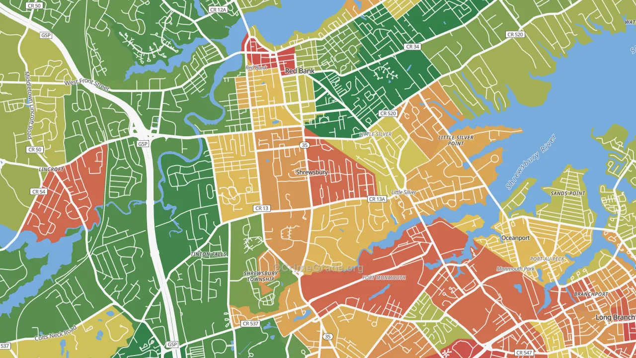 Shrewsbury, NJ Map of Burglary Rates