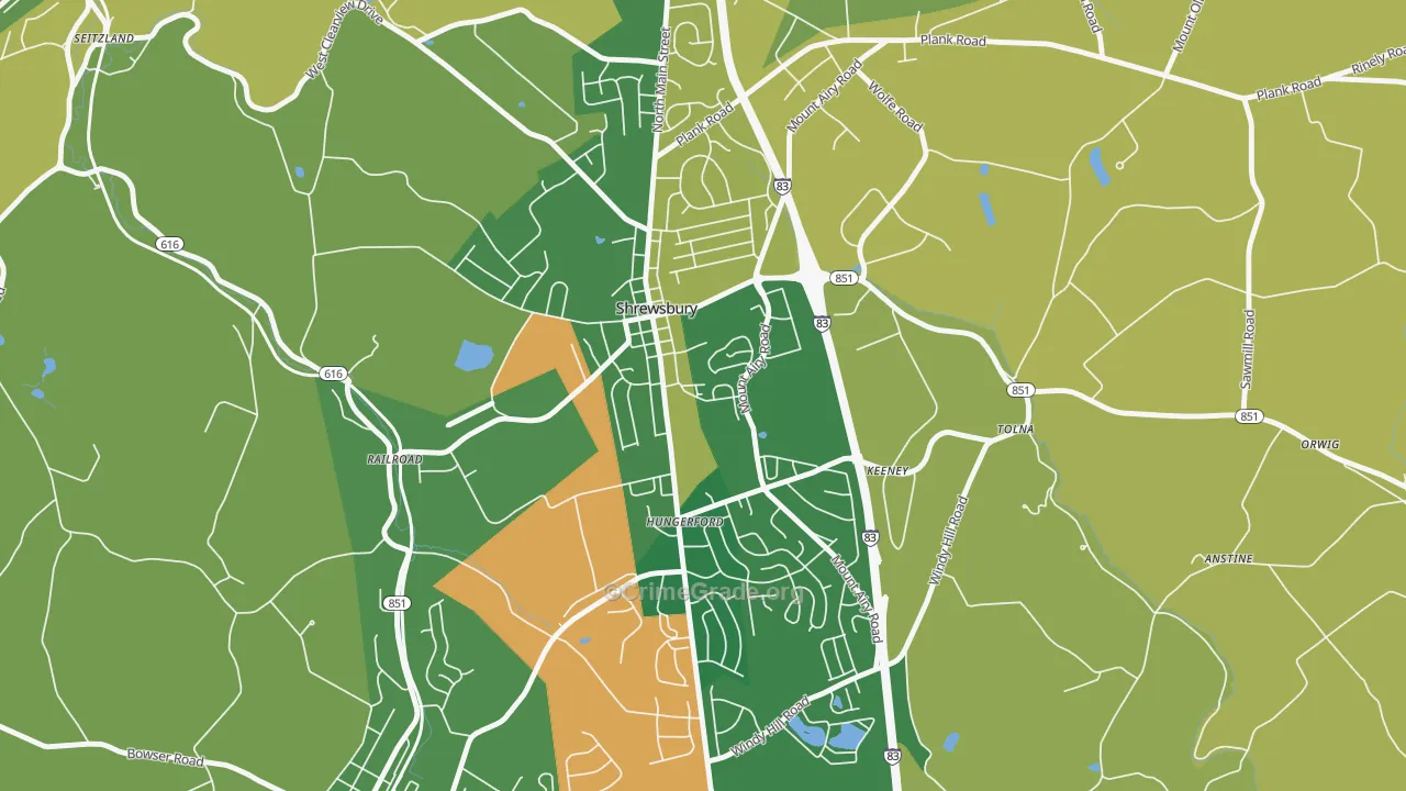 Shrewsbury, PA Map of Burglary Rates