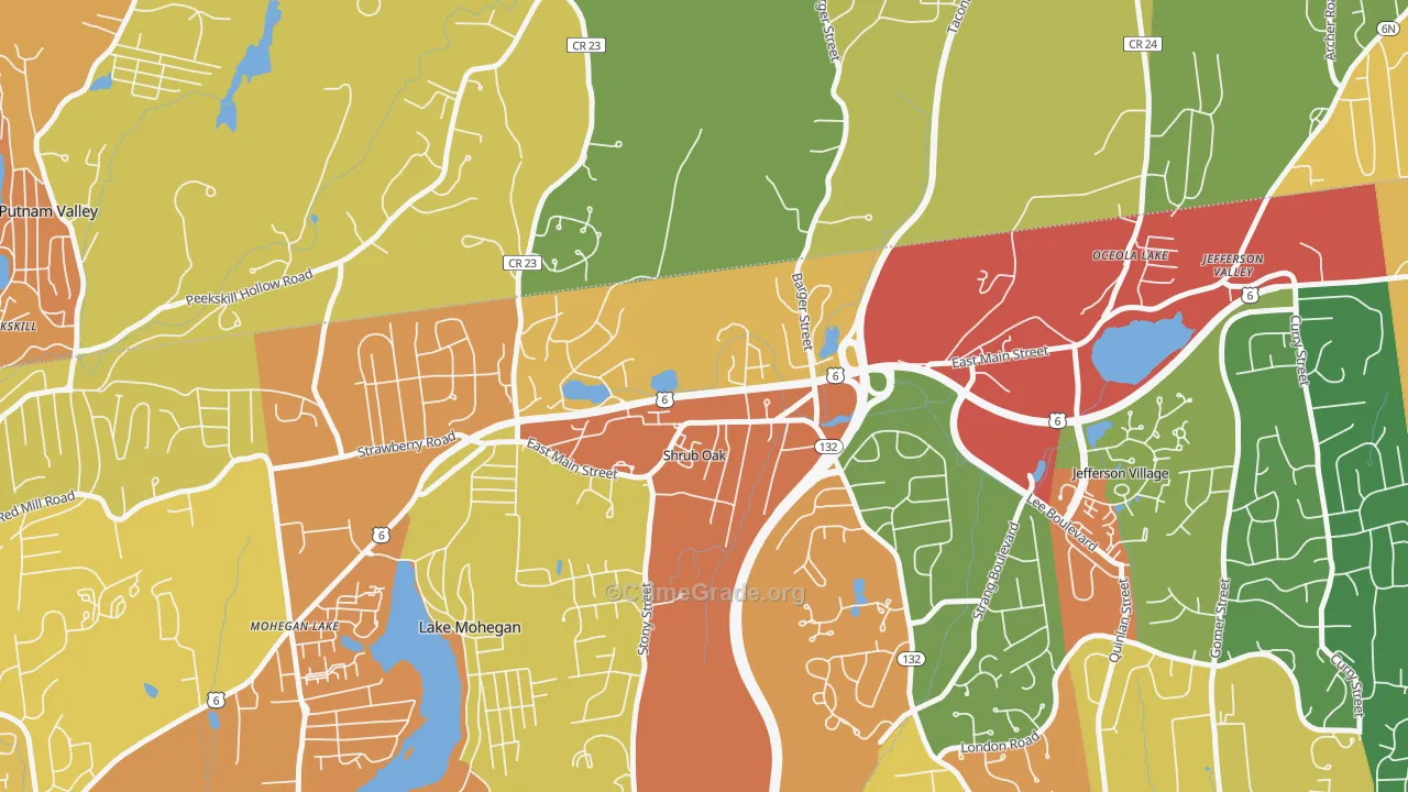 Shrub Oak, NY Map of Burglary Rates
