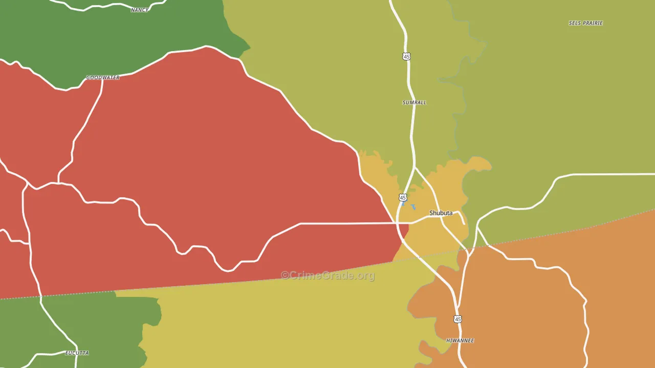 Shubuta, MS Map of Burglary Rates