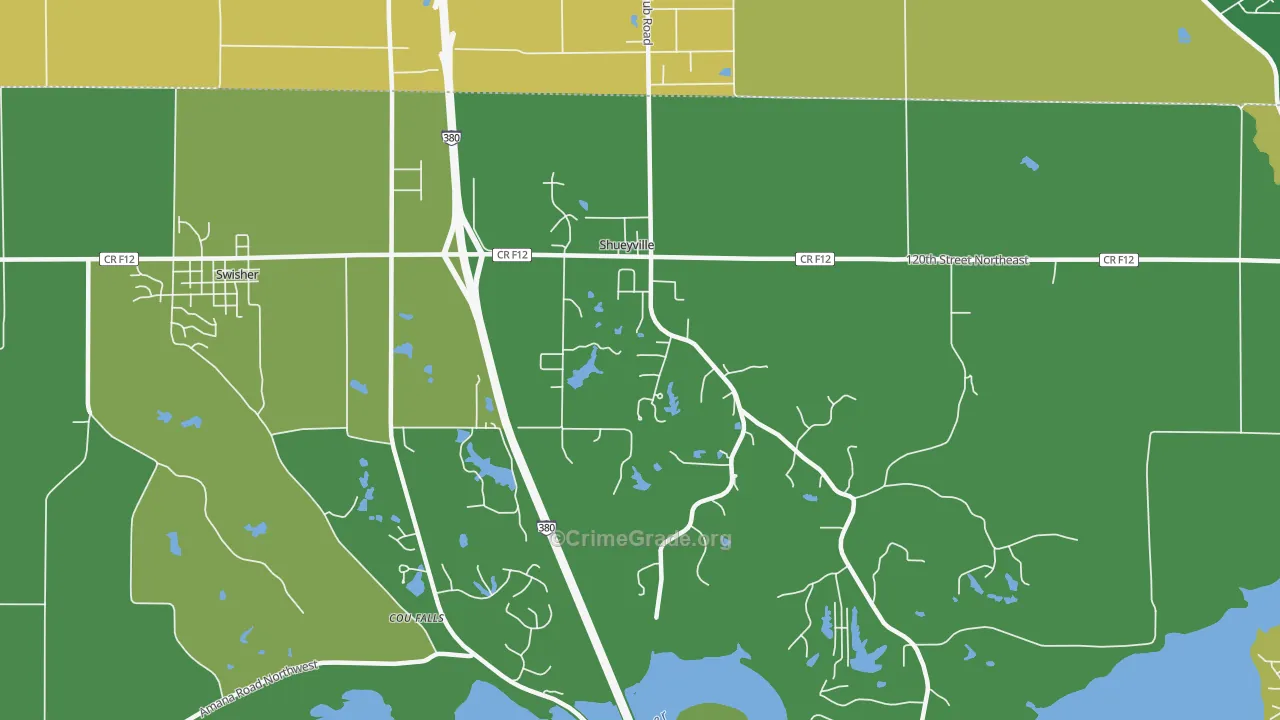 Shueyville, IA Map of Burglary Rates