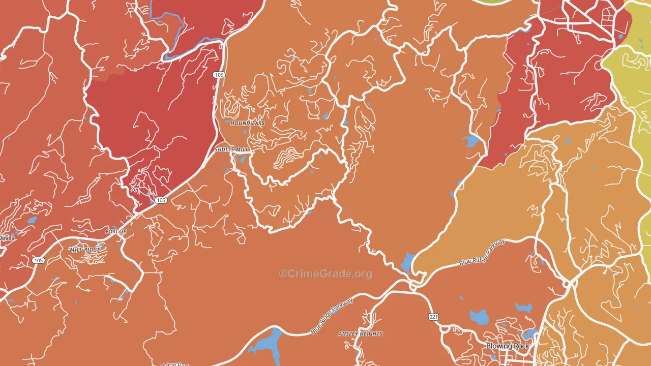 Shulls Mill, NC Map of Burglary Rates