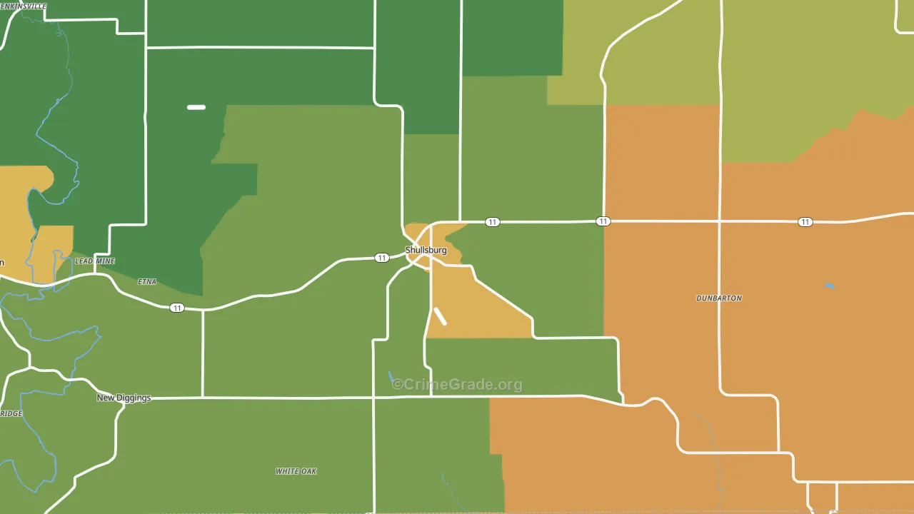 Shullsburg, WI Map of Burglary Rates