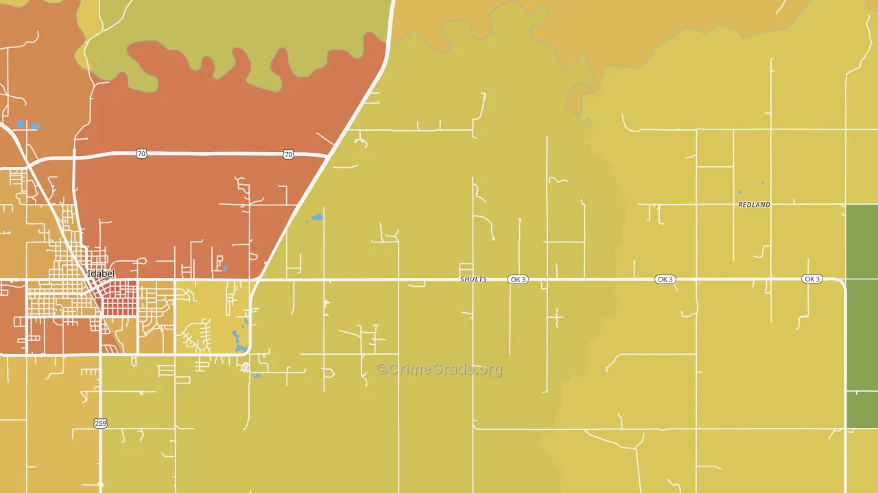 Shults, OK Map of Burglary Rates