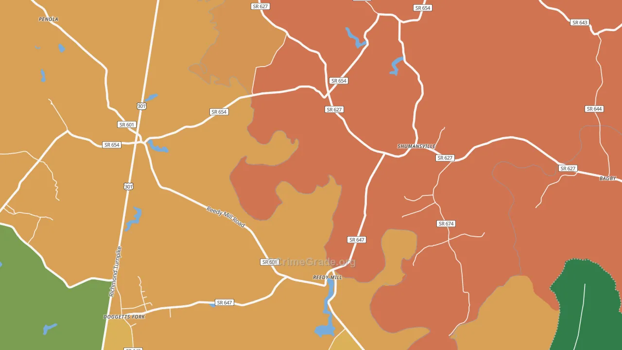 Shumansville, VA Map of Burglary Rates