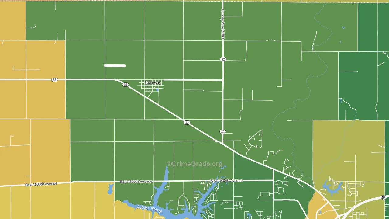 Shumway, IL Map of Burglary Rates