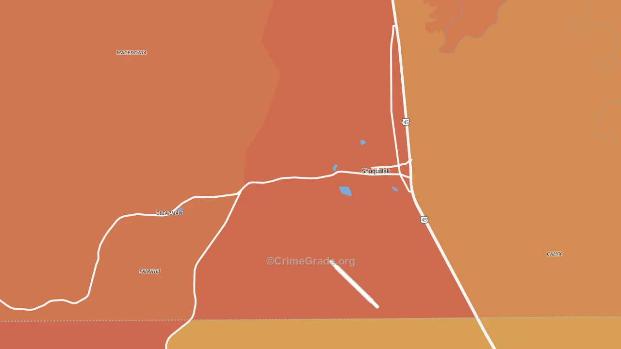 Shuqualak, MS Map of Burglary Rates
