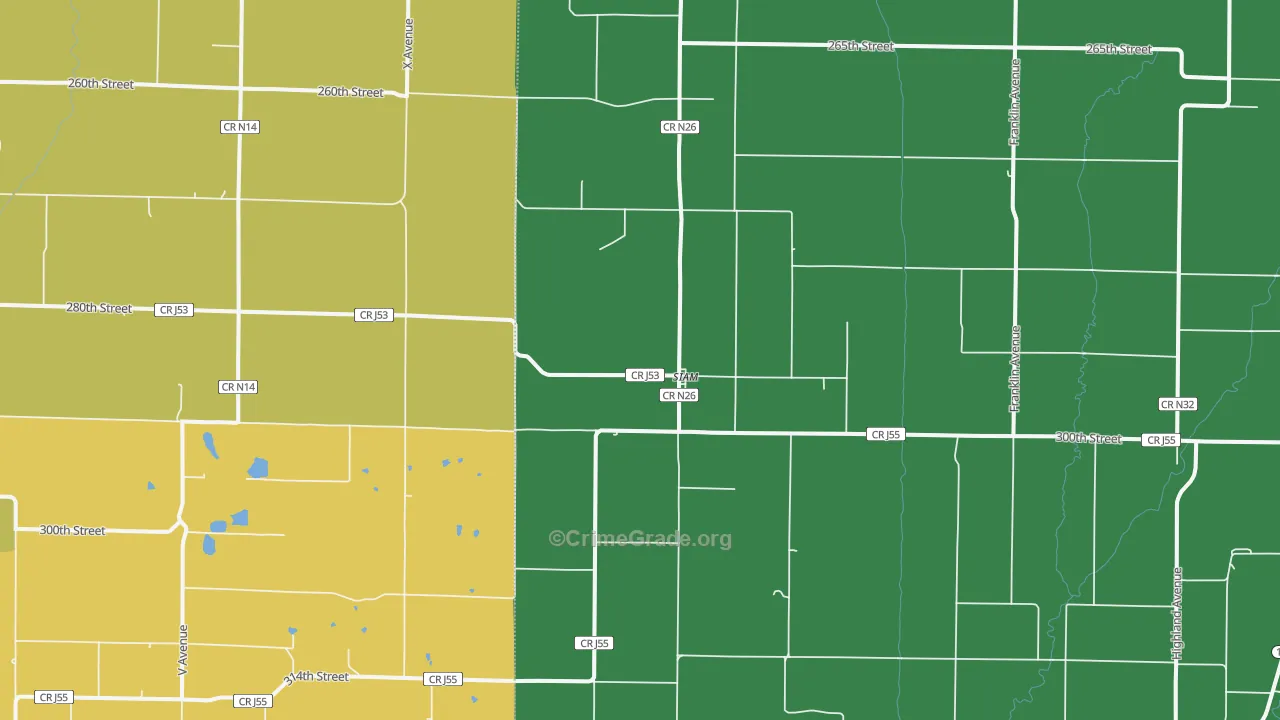 Siam, IA Map of Burglary Rates